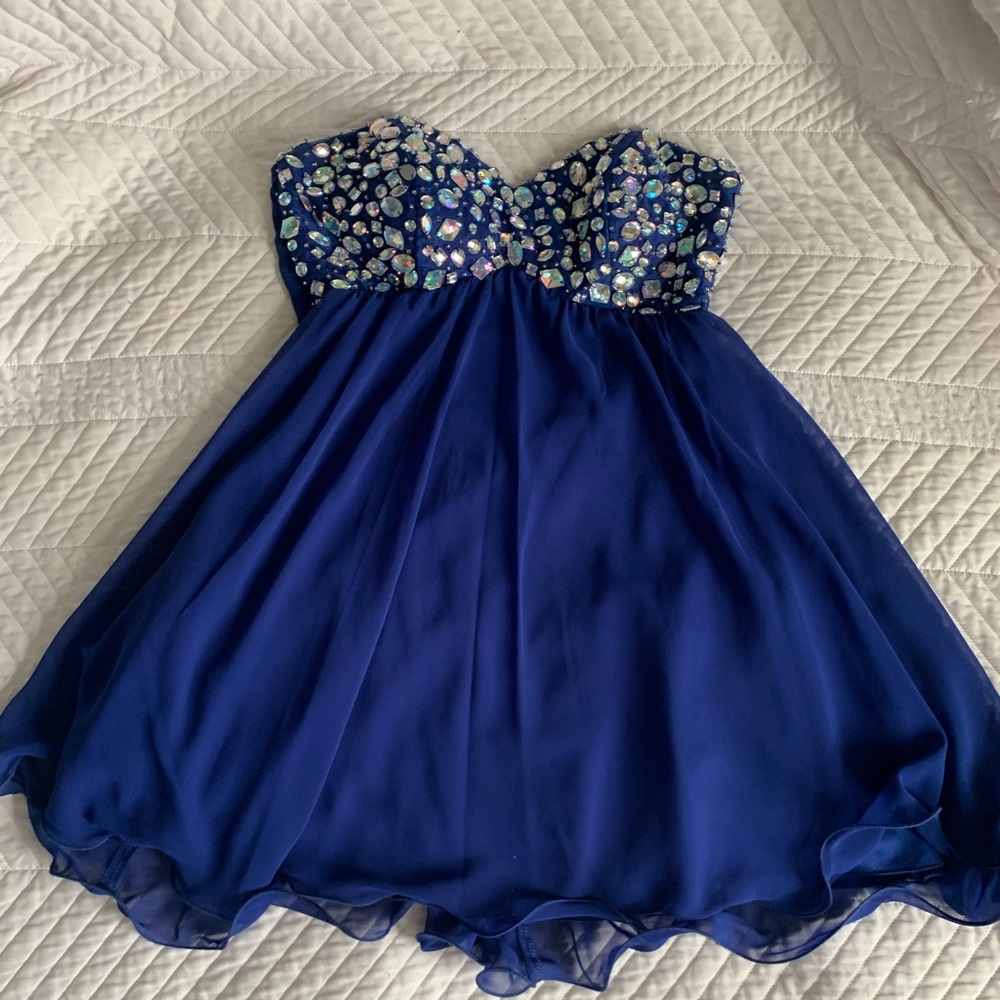 B Darlin Strapless Sparkly Blue Dress